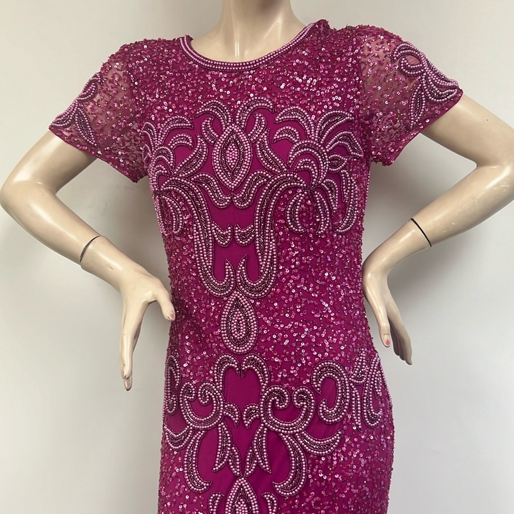 Aidan Mattox fully beaded fringes short sleeves midi dress - Picture 4 of 13